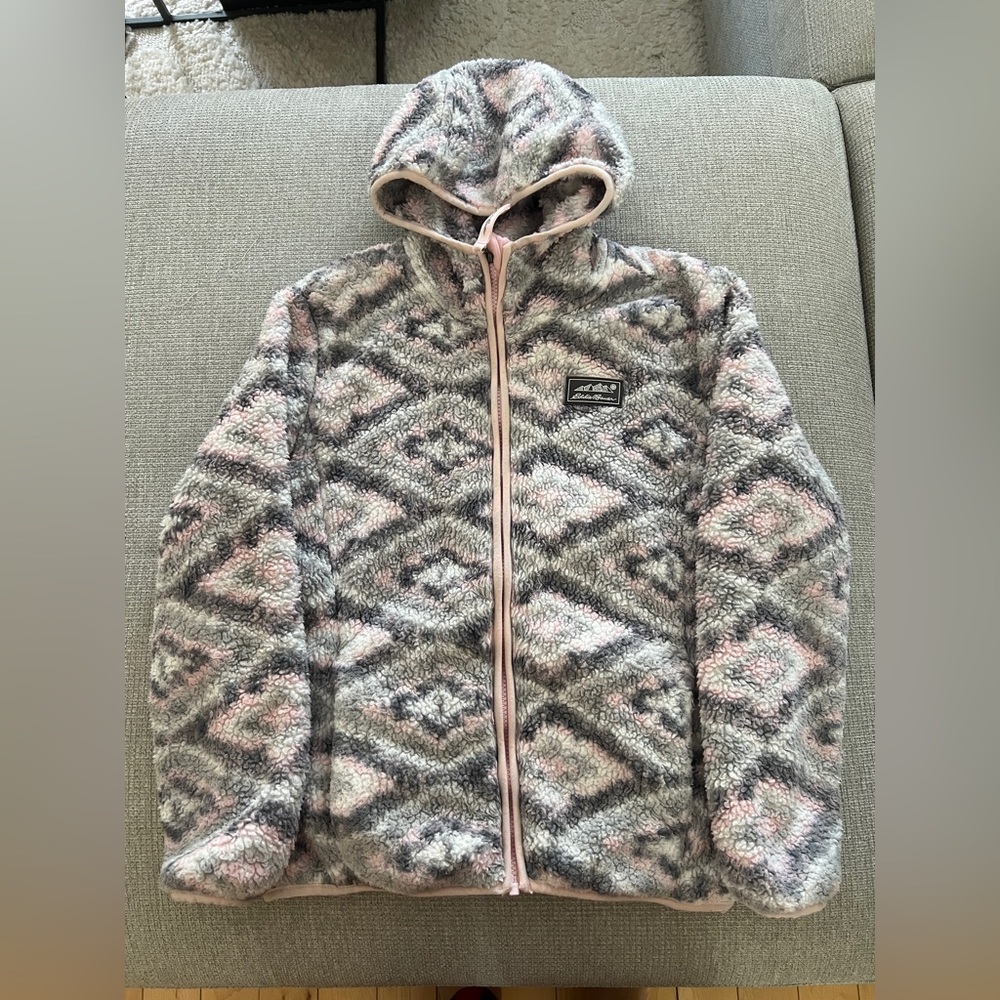 Eddie Bauer Kids Fleece Hoodie Jacket - Gray and Pink Size 10-12
